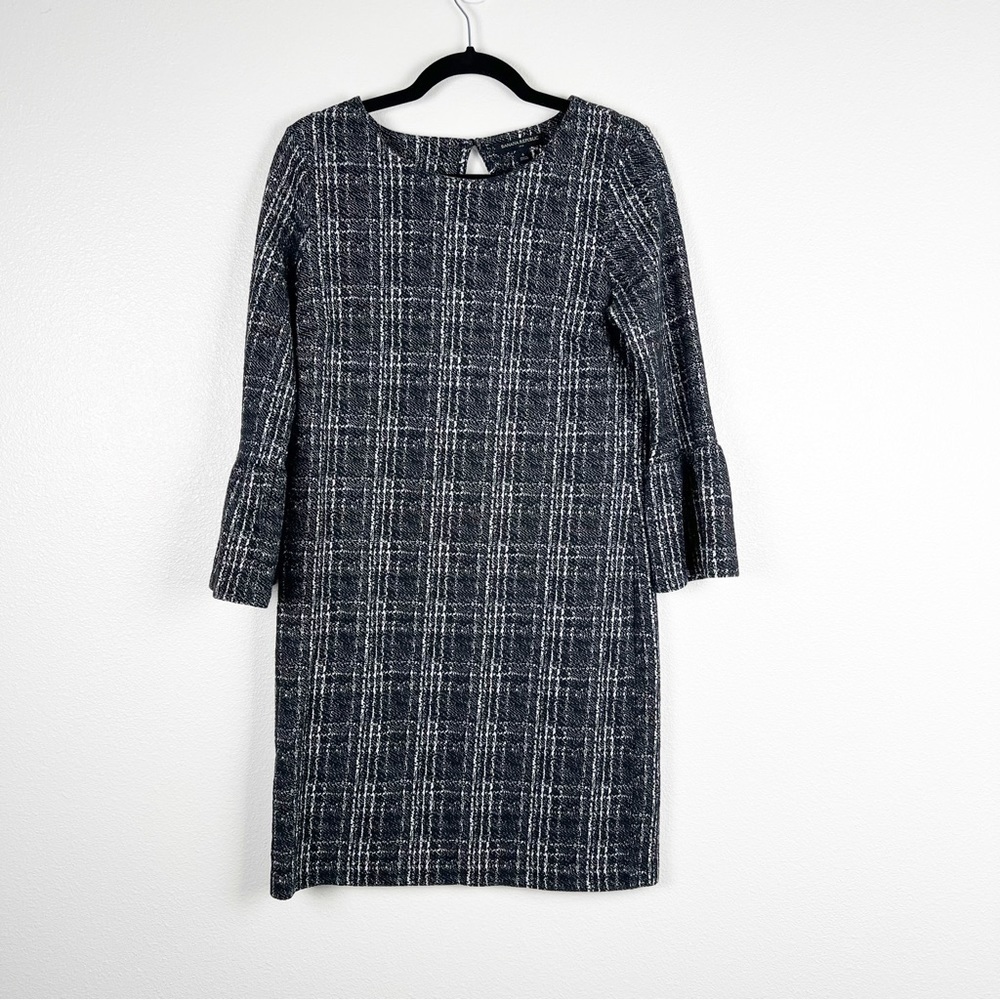 BANANA Republic Tartan Bell Sleeve Dress Gray‎ Sz 6